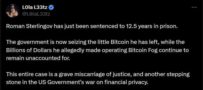 L'utilisateur de Bitcoin Fog, Roman Sterlingov, écope de 12,5 ans de prison pour l'avoir prétendument exécuté sur la base de la « Junk Science » L'utilisateur de Bitcoin Fog, Roman Sterlingov, écope de 12,5 ans de prison pour l'avoir prétendument exécuté sur la base de la « Junk Science »