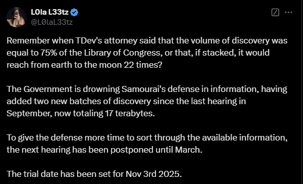 L'audience préalable au procès de Samourai Wallet a été reportée au 12 mars, le procès étant prévu pour le 3 novembre 2025 L'audience préalable au procès de Samourai Wallet a été reportée au 12 mars, le procès étant prévu pour le 3 novembre 2025