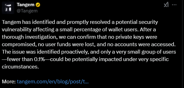 Multicoin Wallet Tangem corrige un bug exposant les clés privées des utilisateurs