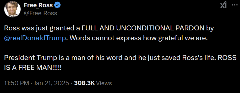 Donald Trump signe « un pardon total et inconditionnel » pour le fondateur de la Route de la Soie, Ross Ulbricht