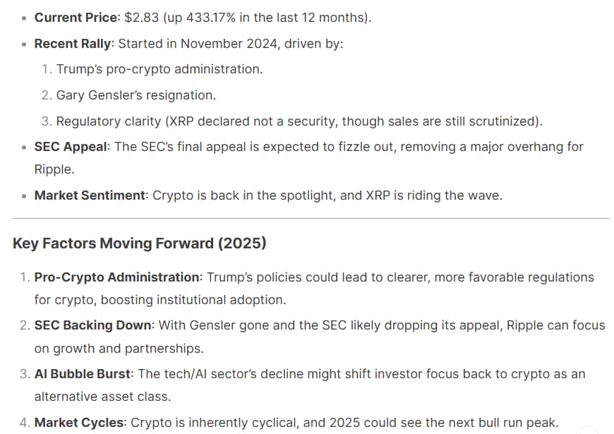 Deepseek AI prédit le prix XRP pour la fin de 2025 Deepseek résume l'état de XRP en janvier 2025.