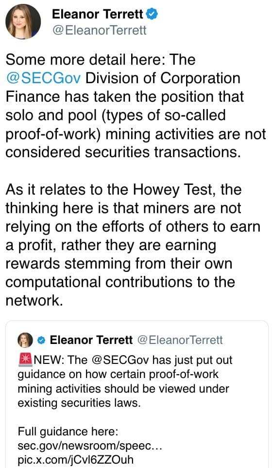 SEC sur l'exploitation de preuve de travail