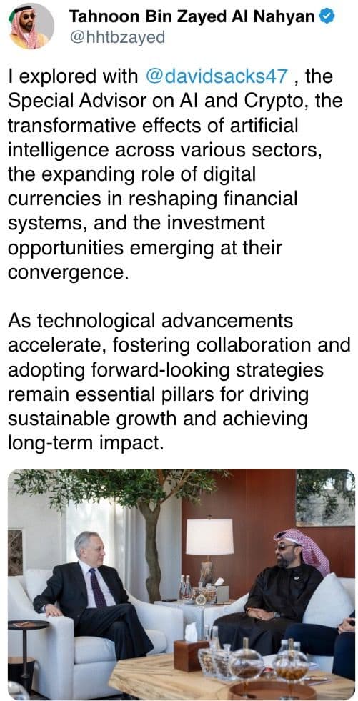 David Sacks, Tahnoon Bin Zayed Al Nahyan Meeting