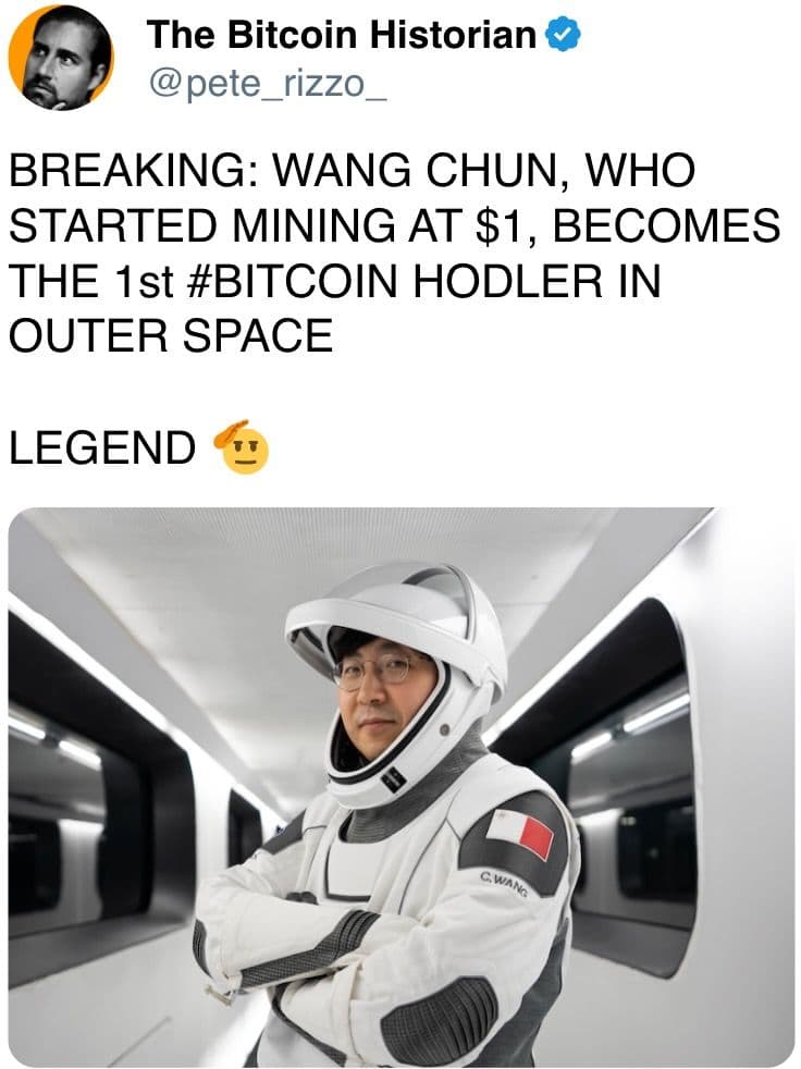 Premier support de bitcoin dans l'espace