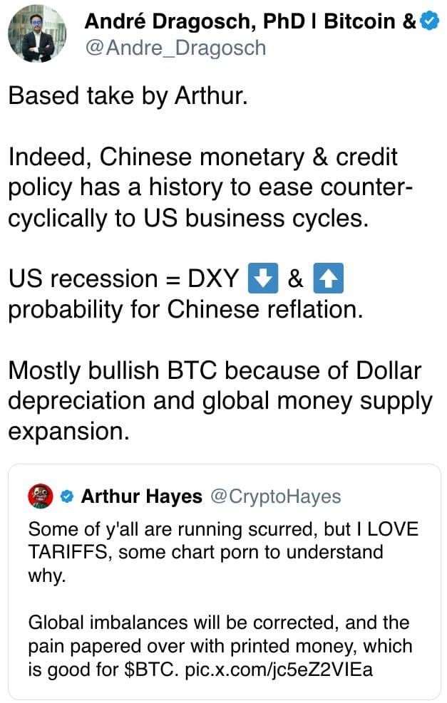 BTC inverse le gain de prix alors que la Chine augmente les représailles tarifaires En effet, la politique chinoise monétaire et de crédit a une histoire pour faciliter la contre-cycliquement aux cycles commerciaux américains.