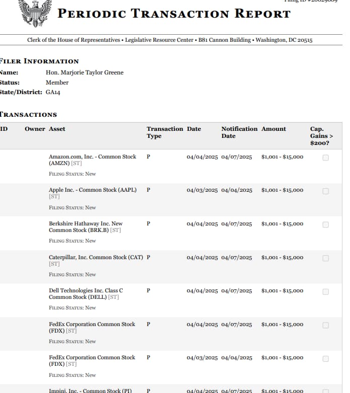 Marjorie Taylor Greene vient dacheter la baisse du stock de