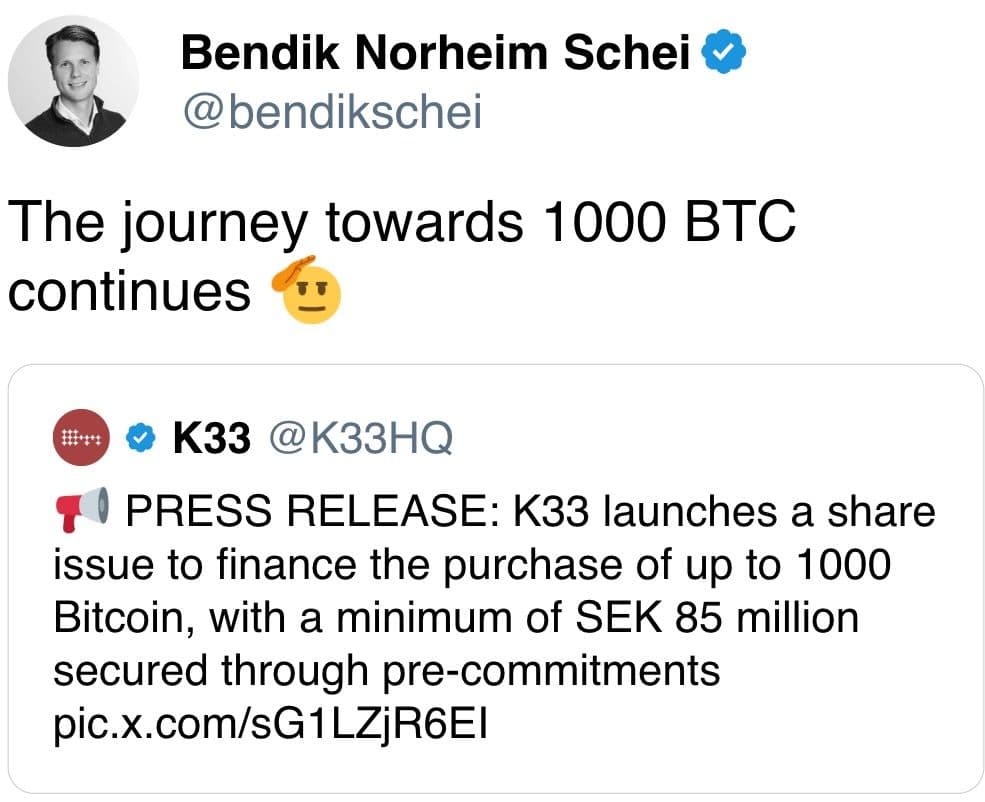 Le voyage vers 1000 BTC continue 