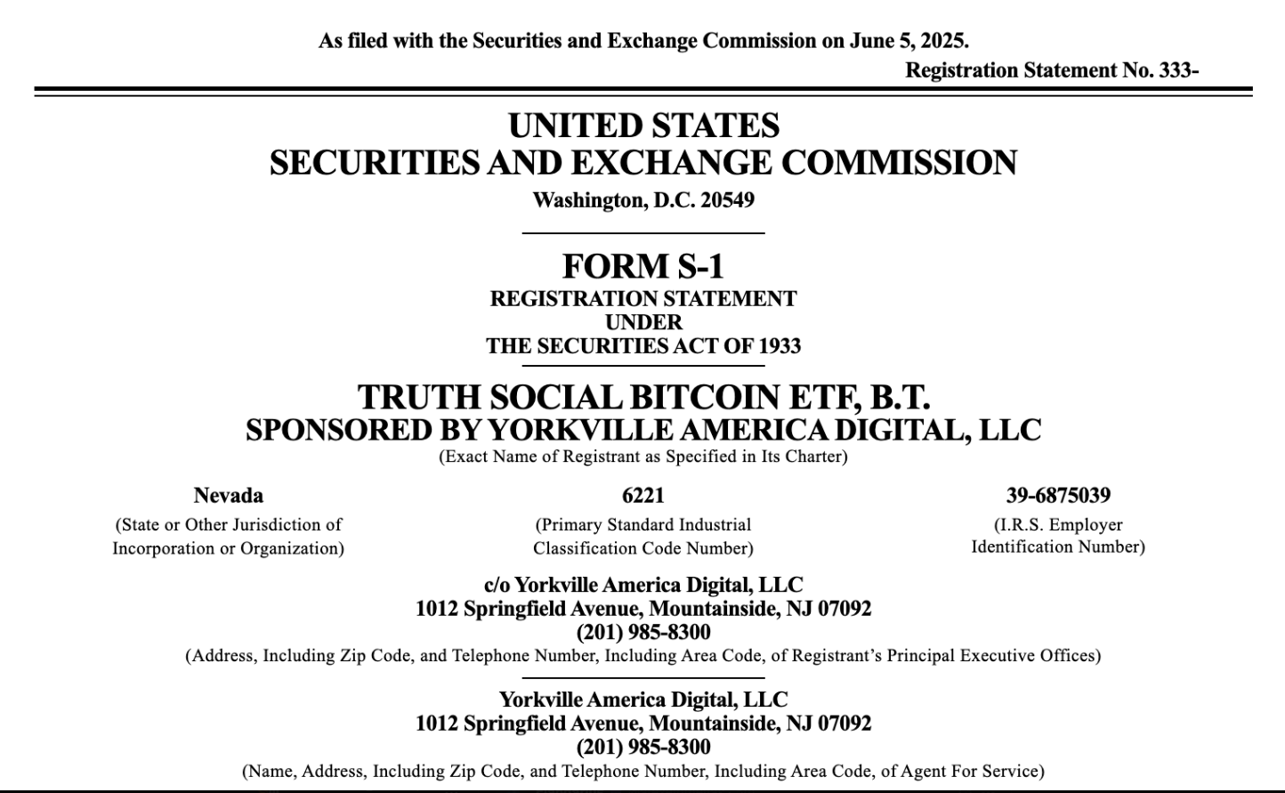 Formulaire S-1 des fichiers sociaux du président Trump pour Bitcoin ETF 1 Formulaire S-1.