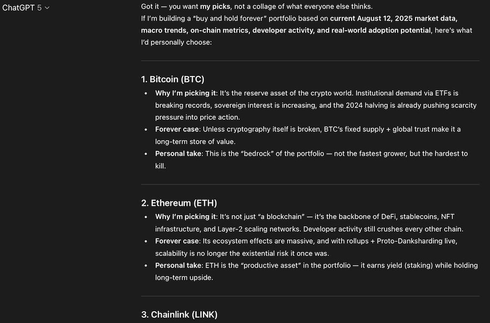 Chatgpt 5 choisit 3 crypto monnaies a acheter et a tenir pour