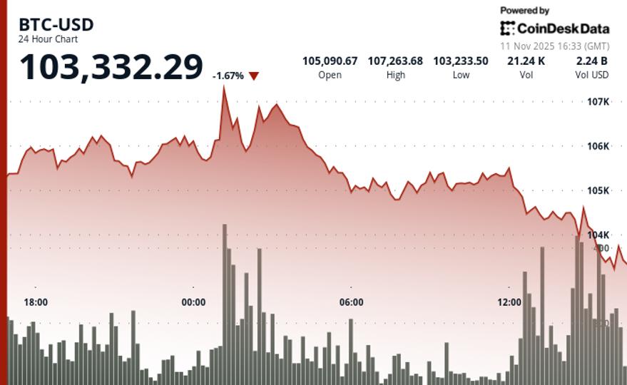 Glisse à 103 000 $, SOL, XRP, SUI en baisse de 5 % sur la prise de bénéfices