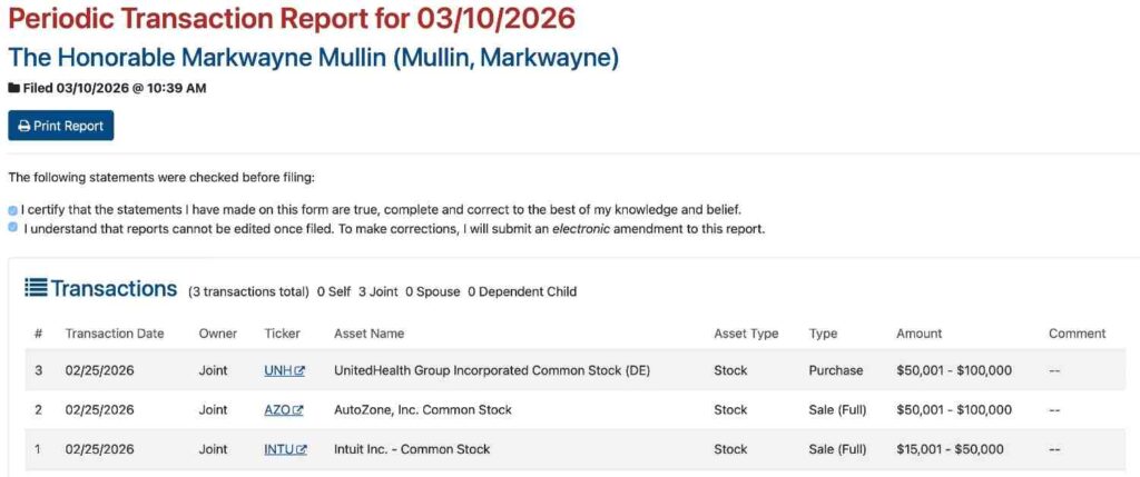 Le senateur americain Markwayne Mullin vient de realiser une operation