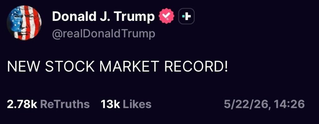 Trump affirme que la Bourse a atteint un "nouveau record" Trump affirme que la Bourse a atteint un nouveau record
